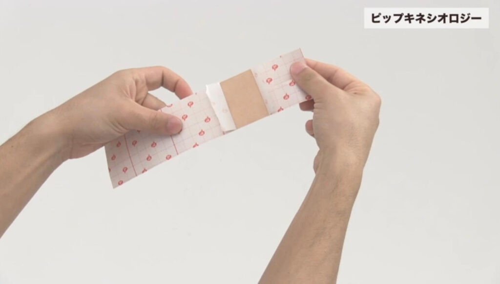 紙の部分を表にして、切り込みの付け根から約2cmくらいのところで折り、折り目に沿って紙を破ります。